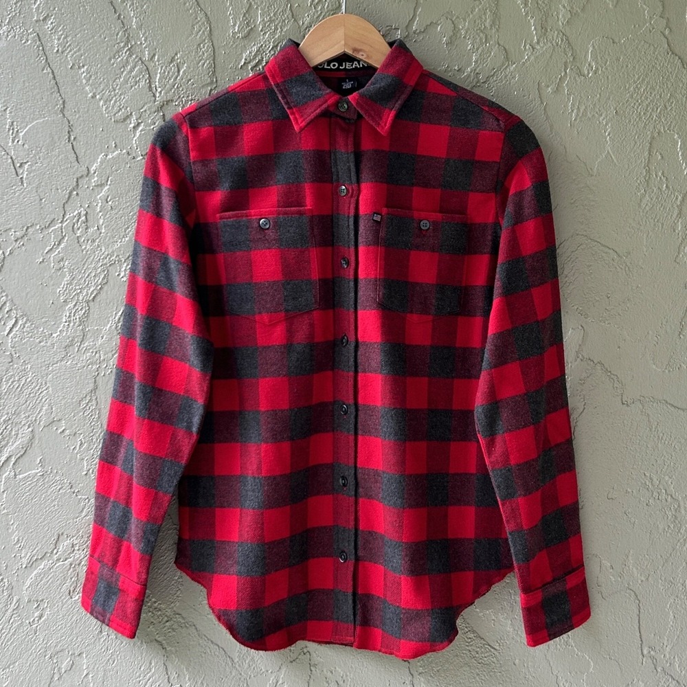 Polo Jeans Co. Ralph Lauren Women Small Red Gray Multi 100% Cotton Fleece Shirt